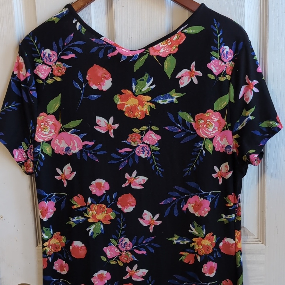 Bobbie Brooks Black Floral Short Sleeve Maxi Dress with Built-in Necklace Sz XL - Picture 4 of 5
